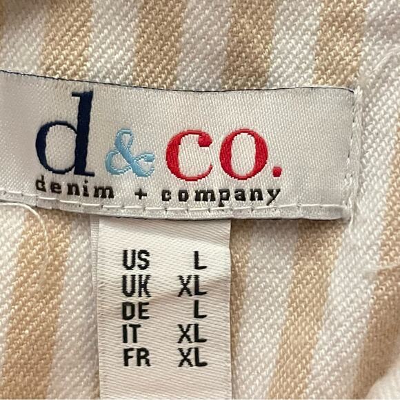 Denim & Company button pleated stripe collared blouse shirt top size large L b2 - Picture 2 of 4